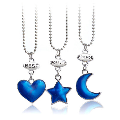 

3 PcsSet Best Friends Heart Star Moon Pendant Dripping Oil Bff Necklace Best Gifts For Friends