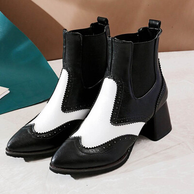 

Rose New Autumn And Winter Stitching Color Chunky Heels Boots Women High-Heeled Shoes