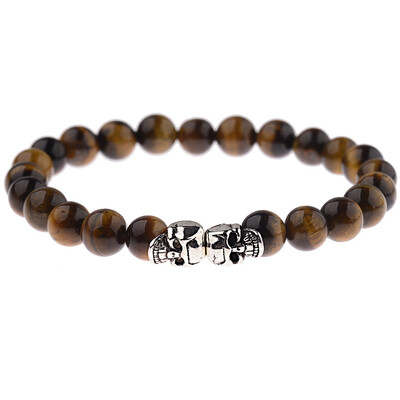 

Skull Tiger Eye Natural Stone Beads Bracelet Hand Circle Unisex Pair Bracelet Jewellery Hot Gift