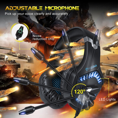 

ONIKUMA K1BPRO Gaming Headset 35mm Stereo USB LED Headphones Over Ear PC Earphone with Omnidirectional Microphone Volume Control