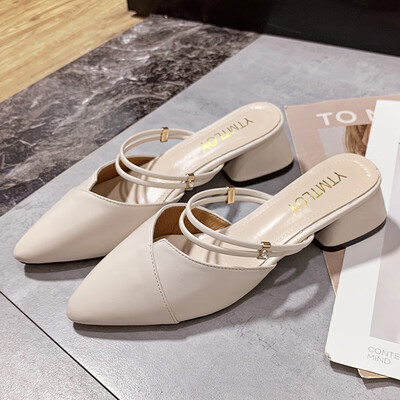 

Korean version of thick-heeled Baotou slippers womens spring&summer 2019 new fashion wear with mueller shoes wear Joker sanda