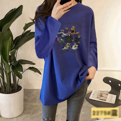 

Tailored Fashion Women Loose Cartoon Print Long Sleeve O-Neck Bottoming Shirt Casual Tops