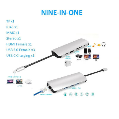 

Multi-port Adapter USB 31 Type-C to USB30 HDMI4KX2K30HZ TFGigabit EthernetType-C Charging Adapter