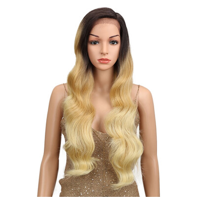 

NOBLE Ombre Wig Body Wave Side Part Lace Front 150 Density 28 Inches Long Blonde Heat Resistant Synthetic Wigs