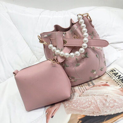 

Bucket bag female new Korean version of the wild single shoulder slung fashion chain lace mother bag