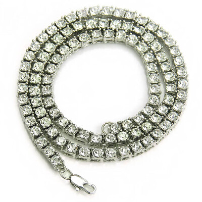 

White Gold Tennis Chain Choker Clear CZ Stone Men Hip Hop Necklace