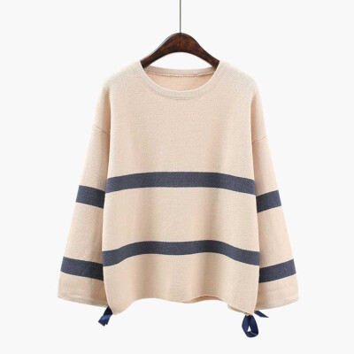 

〖Follure〗Women Round Neck Hand Sleeve Stripe Sweater Long Sleeve Pullover Top Blouse