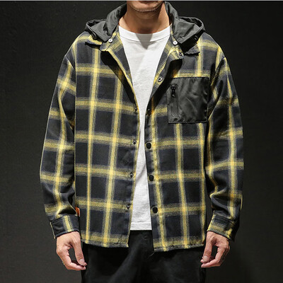 

Toponeto Mens Casual Fashion Plaid Printing Loose Hoodie Removable Long Sleeve Shirt Top