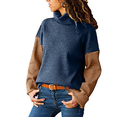 

〖Follure〗Womens Turtleneck Color Matching Long-Sleeved Slim Sweater Pullover Sweater