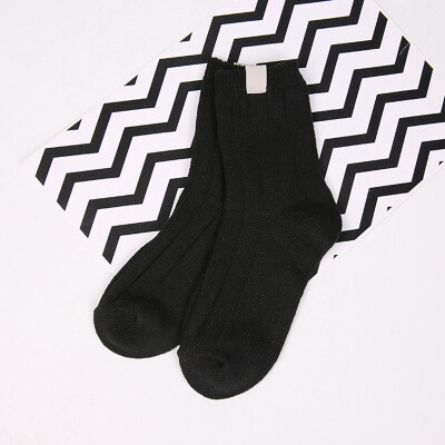 

1Pair Thick Warm Women Socks Solid Color Striped Autumn Winter Cotton Tube Socks