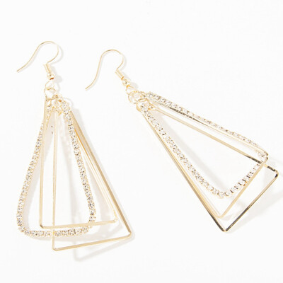 

Fashion Geometric Three-Dimensional Triangular Hollow Crystal Diamonds Earrings For Women Vintage Alloy Earrings