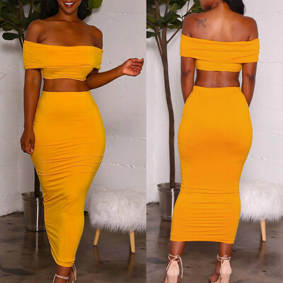 

Roseonmyhand Women Sexy Solid Strapless Short Layered Tank Sheath Bodycon Party Skirt Set