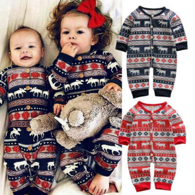 

US Toddler Baby Girls Boy Christmas Romper Bodysuit Jumpsuit Outfits Set Sunsuit