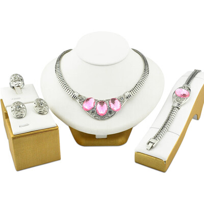 

Jewelry Sets Punk Silvery Color Wedding Necklace African Gemstone For Women