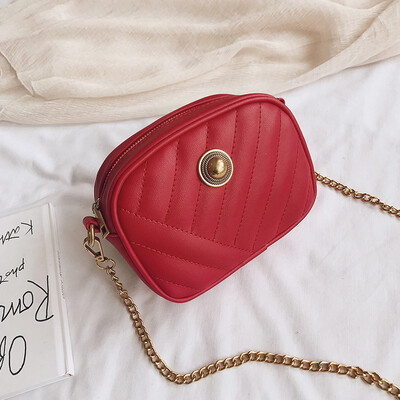 

New texture solid color striped bag female 2019 new Korean version of the wild single shoulder slung fashion chain small square bag