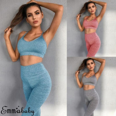 

Fashion 2Pcs Women´s Tracksuit Crop Top Vest Sweatshirt Pants Sport Wear Casual Suit