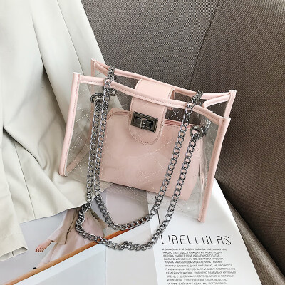 

Summer transparent bag female 2019 new Korean version of the wild single shoulder slung fashion lock chain Tot son package