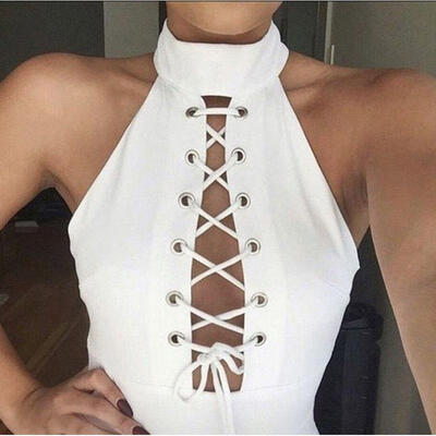 

New Women Sexy Tie Leotard Top Bodysuit Ladies Lace Up Sleeveless Blouse Tops
