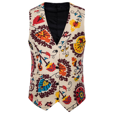 

Toponeto Mens Casual Vintage Ethnic Style Sleeveless Business Vest Top Waistcoat