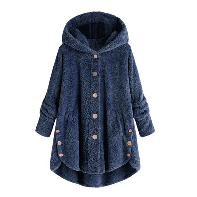 

Toponeto Fashion Women Button Coat Fluffy Tail Tops Hooded Pullover Loose Sweater