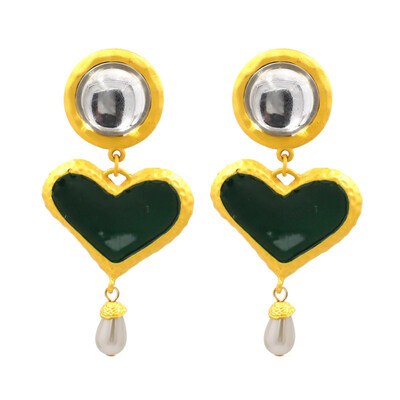 

Bohemia Women Heart Enamel Faux Pearl Charm Statement Stud Earrings Jewelry Gift