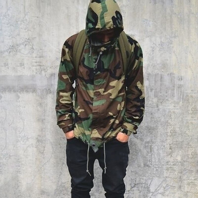 

Mens Casual Long Sleeve Plus Size Coat Camouflage Hooded Drawstring Tops Jacket