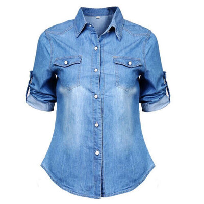 

etro Women Casual Blue Jean Soft Denim Long Sleeve Shirt Tops Blouse Jacket