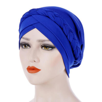 

Fashion Women Solid Color Braid Muslim Hijab Turban Head Wrap Hat Chemo Cap