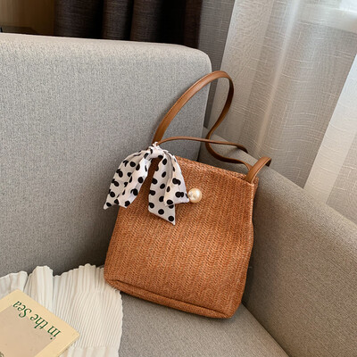 

Fashion wild bow shoulder bag 2019 new casual simple woven bag female Sen temperament handbag