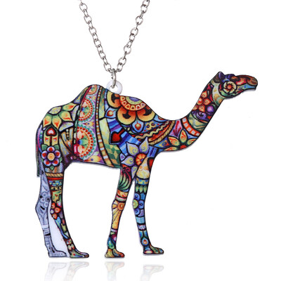

Handmade Jewelry Colorful Double Side Acrylic Printing Flower Cat Dog Dragon Pendant Necklace For Women Costume Sweater Chain