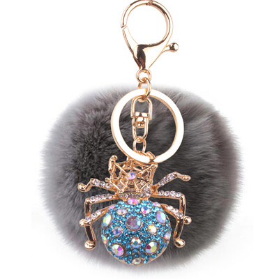 

Keychain alloy studded spider hanging bag mobile phone accessories cute animal rex rabbit hair car pendant