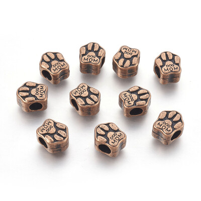 

Tibetan Style Alloy Large Hole European Beads Paw with Word Dog Mom Lead Free & Nickel Free Red Copper 11x10x7mm Hole 5mm