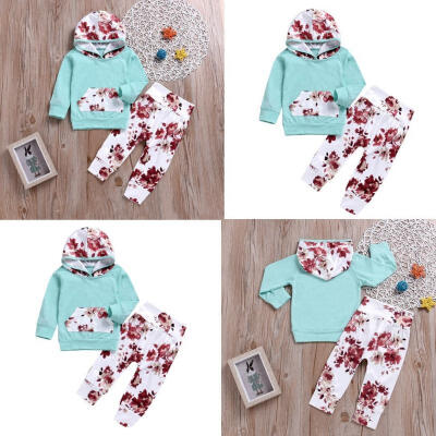 

Kids Baby Boy Girls Floral Hoodie TopsLong Pants 2PCS Clothing Outfits Set New