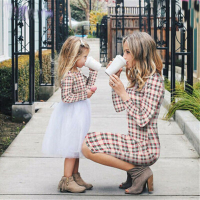 

Family Matching Dress Mother&Daughter Clothes Women Kid Girl Plaid Dress