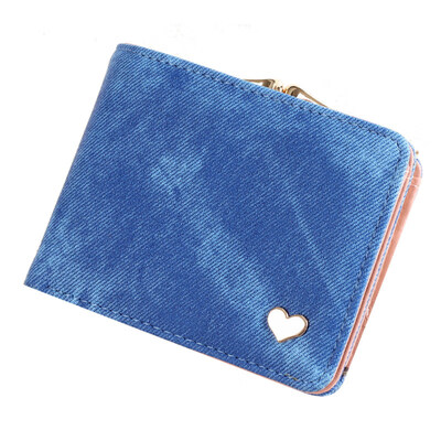 

Women Heart Kiss Lock Bifold Coin Purse Card Cash Holder Faux Leather Wallet
