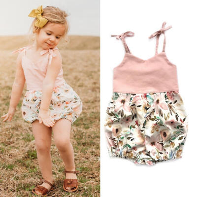 

Newborn Baby Girl Summer Halter Strap Sleeveless Floral Rompers Jumpsuit Outfits Sunsuit