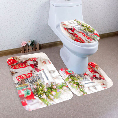 

〖Follure〗3PCS Christmas Bathroom Non-Slip Pedestal Rug Lid Toilet Cover Bath Mat Set