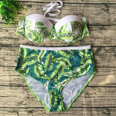 

Roseonmyhand Womens Bikini Set High Waist Leaf Padded Swimwear Swimsuit Bathing Plus Size