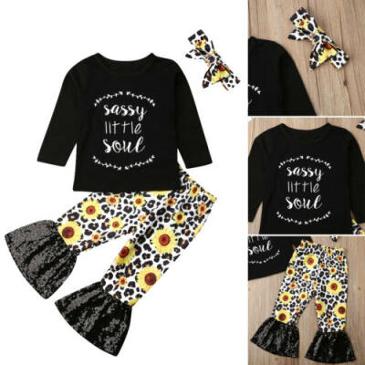 

3pcs Toddler Newborn Baby Girl Clothes Tops Sunflower Pants Headband Outfits Set