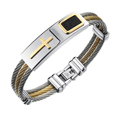 

Men Bracelet Silver Charm Bracelet Stainless Cross Bangle Steel Bracelet