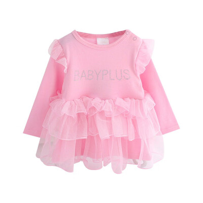 

Autumn Casual Baby Girls Rhinestone Letter Pattern Long Sleeve Mesh Dress Kids Toddler Pageant Sundress For 0-2 Years