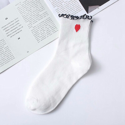 

Women Girl Kawaii Cute Cotton Striped Lace Heart High Socks Hosiery Casual Sock