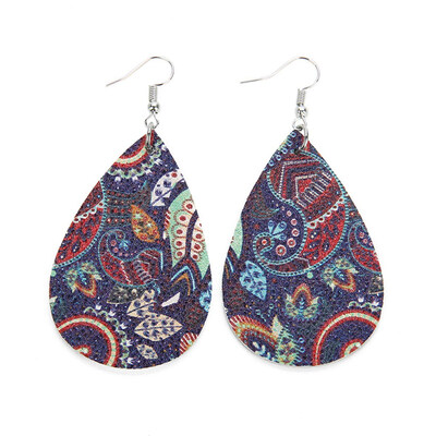 

guangxichuangshengxinfu 1 Pair Chic Halloween Skull Pumpkin Teardrop PU Leather Bohemia Dangle Drop Earrings