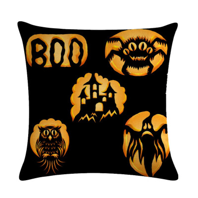 

18" Pumpkin Print Cotton Linen Cushion Cover Pillow Case Halloween Home Decor