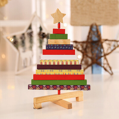 

〖Follure〗Home Decor Gift Wooden Block Tree Decoration Christmas Tree Ornament Party Decor