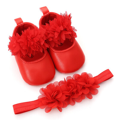 

Baby Girl Flower Leather Fashion Toddler First Walkers Kid Shoes1PC Hairband