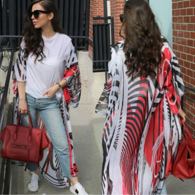 

Womens Kimono Blouse Coat Boho Floral Cardigan Jacket Tops Beach Bikini Cover Up