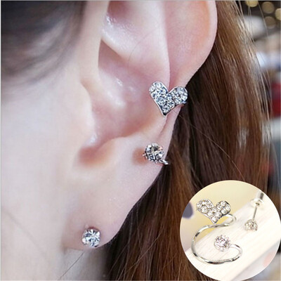 

New Brincos Clip Earring Simulated-pearl Crystal Heart Leaf Star Flower Ear Bone Cuff Earrings For Women Men Jewelry Wholesale