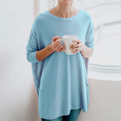 

Tailored Womens Solid Warm Long Sleeve Sweatshirt Loose Pocket Daily Pullover Tops Blouse