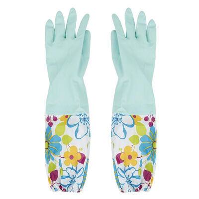 

Greensen Green Floral Dishwashing Gloves Household Beam Port Velvet Gloves Warm Gloves